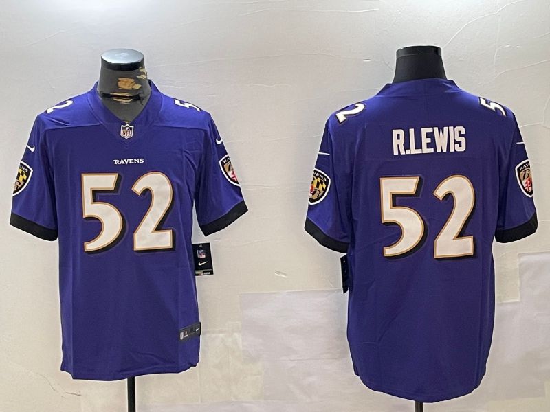 Men Baltimore Ravens #52 R.Lewis Purple Second generation 2024 Nike Limited NFL Jersey style 1